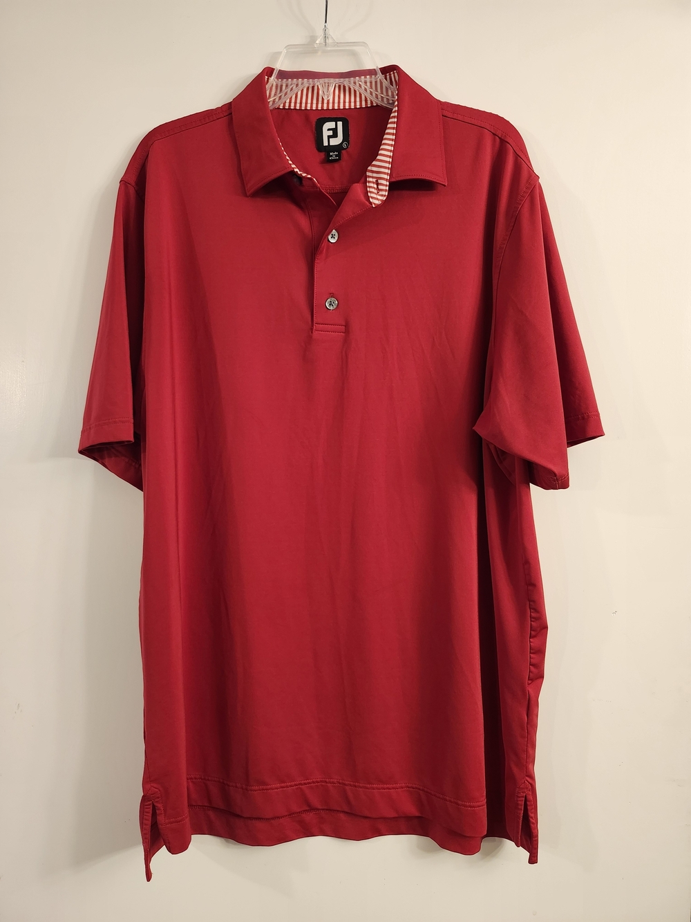 FootJoy Red Short Sleeve Polo with Striped Collar Trim